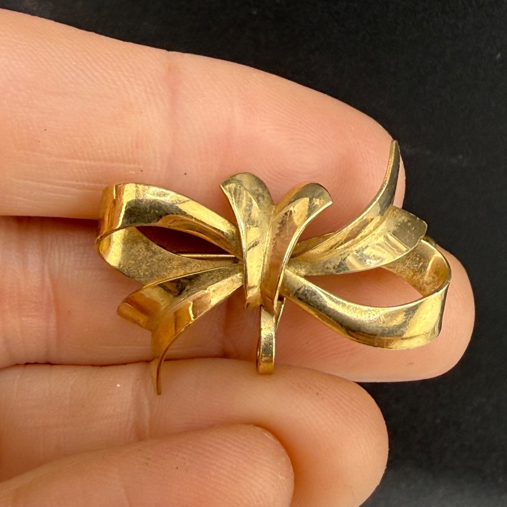 Vintage BB Brooch Gold Filled Bow Watch Fob Signed 12kt GF